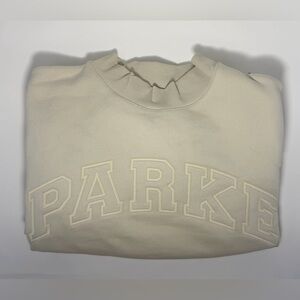 NEW Sold Out PARKE Tonal Monochrome Varsity Mockneck Sweatshirt, Color Oat, L/XL